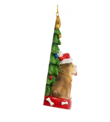 Pallina di natale con bulldog e albero di natale 11 cm