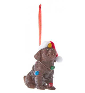 Pallina di natale labrador marrone con cappello rosso 15 cm