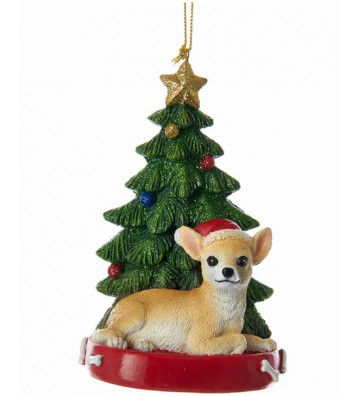 Pallina di natale cane chihuahua con albero di natale H 11 cm