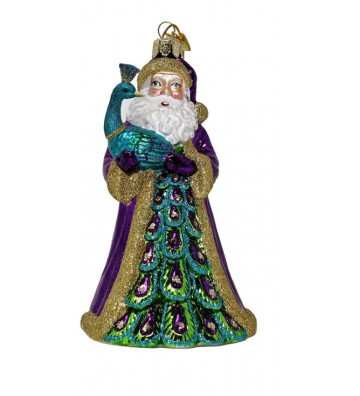 Pallina di natale babbo natale con pavone H 14 cm