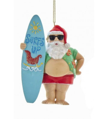 Pallina di natale babbo natale con tavola da surf H 12 cm