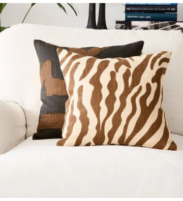 Fodera per cuscino in lino fantasia zebrata beige e marrone 50x50 cm - Nardini Forniture