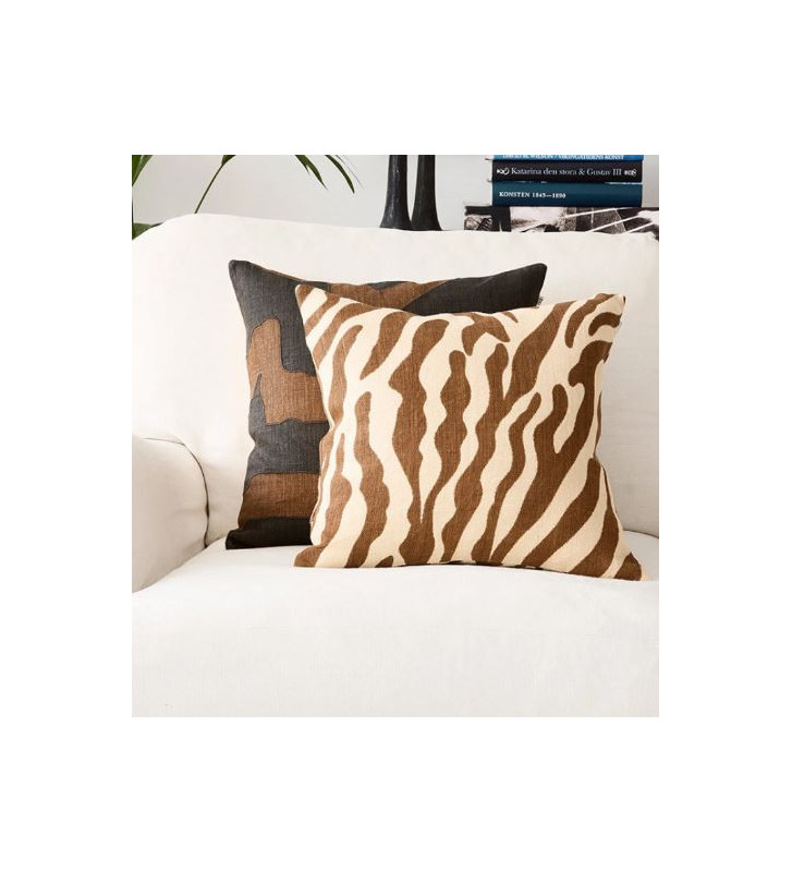 Fodera per cuscino in lino fantasia zebrata beige e marrone 50x50 cm -  Nardini Forniture