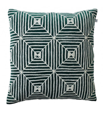 Fodera per cuscino in velluto verde con ricamo bianco 50x50 cm - Nardini Forniture