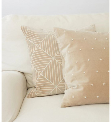 Fodera per cuscino in velluto beige con ricamo bianco 50x50 cm - Nardini Forniture