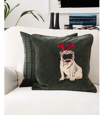 Fodera per cuscino in velluto verde con bulldog francese 50x50 cm - Nardini Forniture