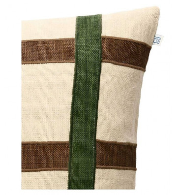 Fodera per cuscino in lino linee verdi e tortora 50x50 cm - Nardini Forniture