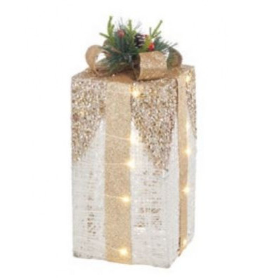 Decorazione natalizia a forma di pacco regalo con led H 32 cm - L' Oca Nera - Nardini Forniture