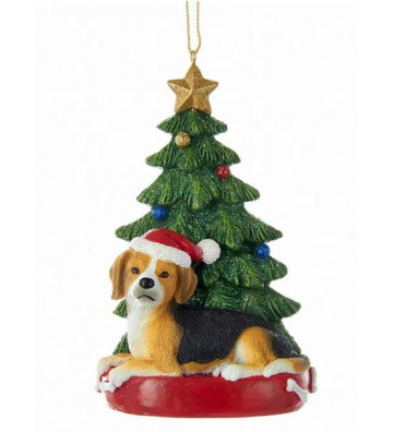 Pallina di natale con beagle e albero di natale 11 cm - Nardini Forniture