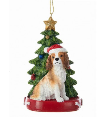 Pallina di natale con cavalier king charles e albero di natale 11 cm - Nardini Forniture