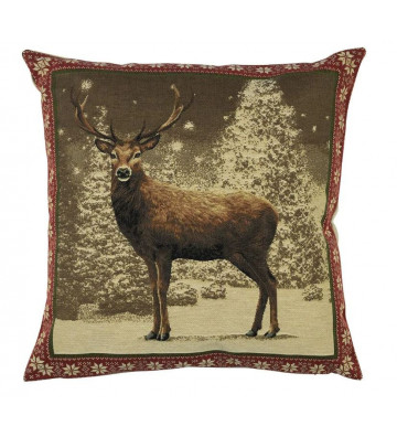 Cuscino in cotone con cervo e bordo rosso 45x45 cm - Nardini Forniture