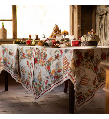 Tovaglia Fantasia di Natale 170x360cm 100% lino - Tessitura Toscana Telerie