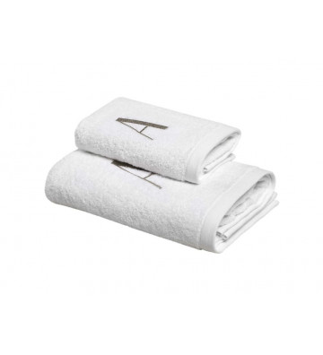 Capital face and guest towel set in pure white cotton with embroidered letter
