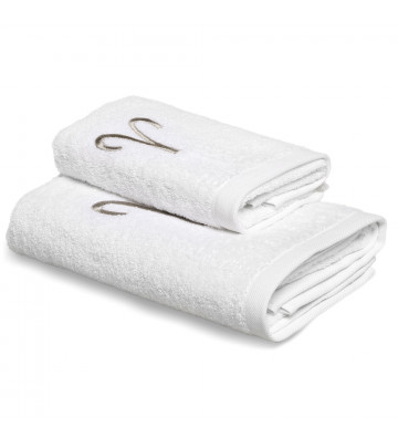 Omega white cotton face and guest towel set with embroidered zodiac sign