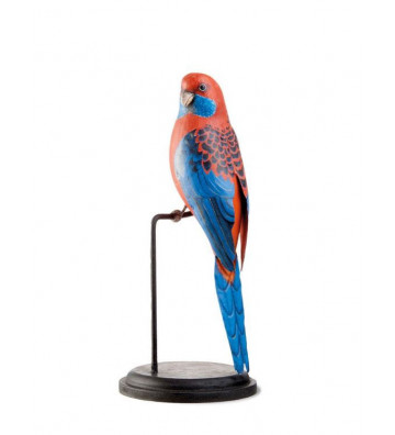 Statuetta decorativa uccello rosella cremisi in legno h27 cm - L'Oca Nera - Nardini Forniture