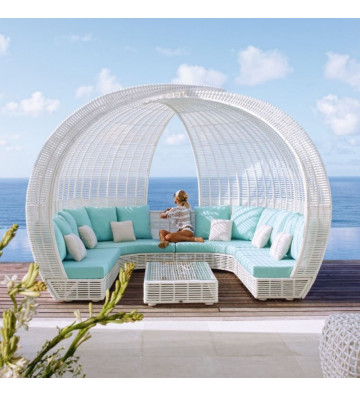 Spartan canopy sofa with white aluminium and polywood edges - Nardini Forniture