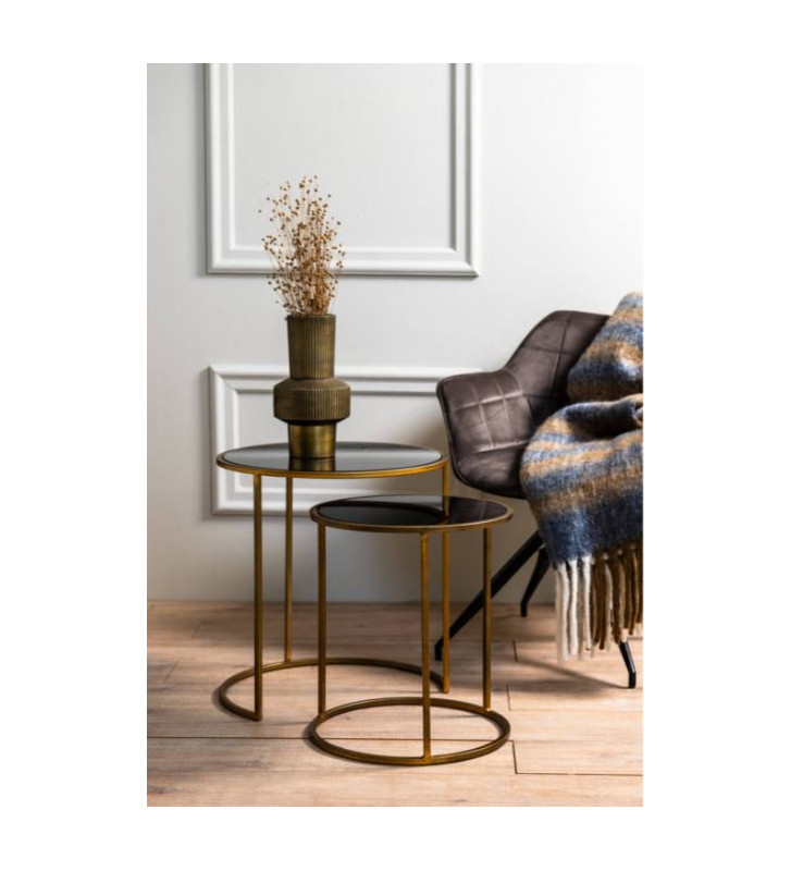 Tavolino vetro marrone e oro ⌀ 40 cm