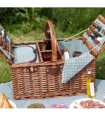 Cestino da picnic di vimini con tessuto verde a quadri 4 persone - Les Jardins de la Comtesse - Nardini Forniture