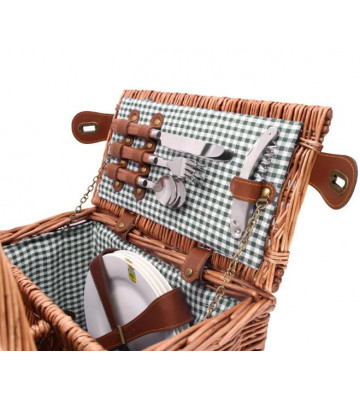 Picnic basket of wicker with green four-person fabric - Les Jardins de la Comtesse - Nardini Forniture