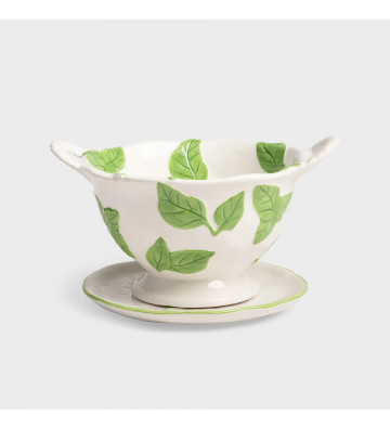 Ceramic salad bowl with basil print 20cm - nardini supplies