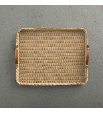 Rectangular tray in rattan with leather handles 55x45cm - nardini supplies