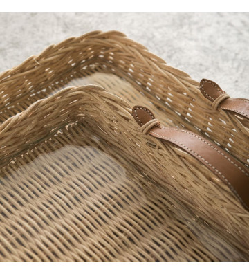 Rectangular tray in rattan with leather handles 55x45cm - nardini supplies