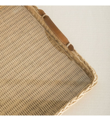 Vassoio rettangolare in rattan con manici in pelle 40x30cm - nardini forniture