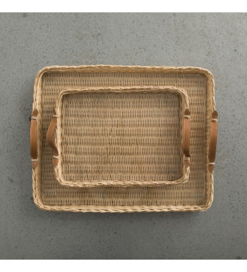 Rectangular tray in rattan with leather handles 40x30cm - nardini supplies