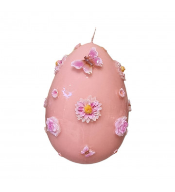 Candela uovo grande primavera rosa con fiori h25cm - nardini forniture