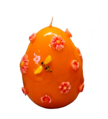 Candela uovo arancione primavera con fiori e api h15cm - nardini forniture