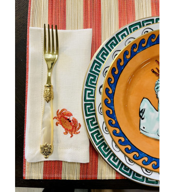 Linen napkin with orange crab embroidery - nardini supplies