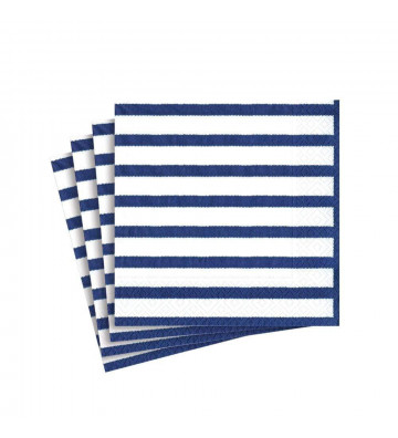 Set 20 blue striped cocktail paper napkins - Caspari - Nardini Forniture