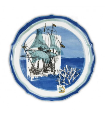 Porcelain cake plate with ship ø35cm - Baci Milano - Nardini Forniture