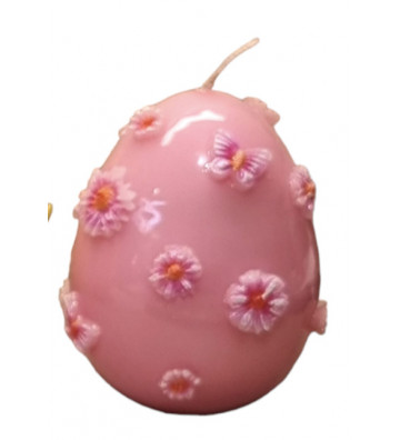 Spring pink egg candle with flowers and bees h15cm - nardini supplies