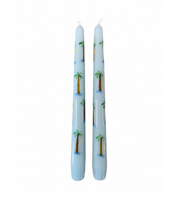 Set 2 candele lunghe azzurre con disegno palme 25cm - nardini forniture