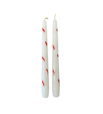 Set 2 candele lunghe avorio con disegno peperoncini 25cm - nardini forniture