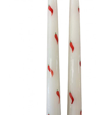 Set 2 candele lunghe avorio con disegno peperoncini 25cm - nardini forniture