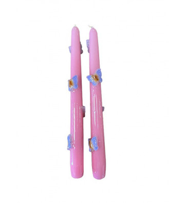 Set 2 long pink candles with flower application 25cm - nardini supplies