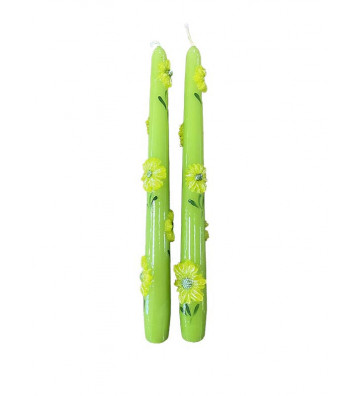 Set 2 candele lunghe verde con applicazione fiori 25cm - nardini forniture