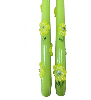 Set 2 long green candles with flower application 25cm - nardini supplies