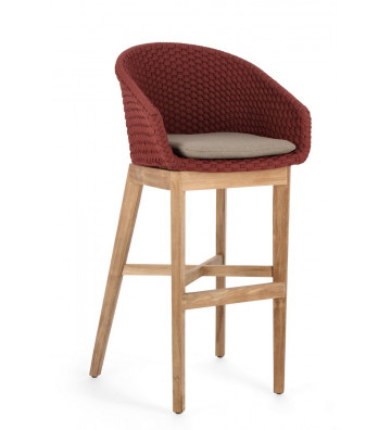 Outdoor stool in teak with brick red braid - Lace - Nardini Forniture