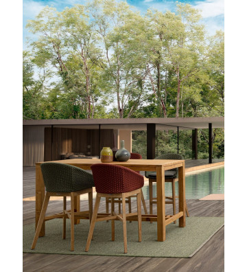 Sgabello da esterno in teak con intreccio rosso mattone - Bizzotto - Nardini Forniture