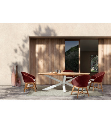 Sedia da esterno in teak con intreccio rosso mattone - Bizzotto - Nardini Forniture