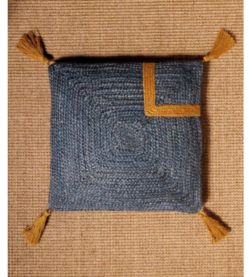 Bearing in natural blue and mustard with fringes 50x50cm - Chehoma - Nardini Forniture