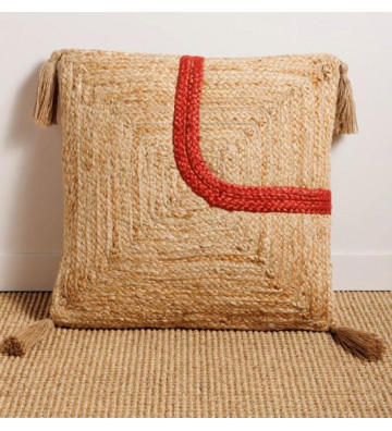 Bearing in natural beige and red jute with fringes 50x50cm - Chehoma - Nardini Forniture