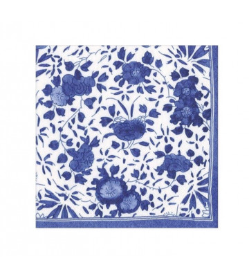 Set 20 tovaglioli in carta da cocktail fantasia fiori blu e bianco - Caspari - Nardini Forniture