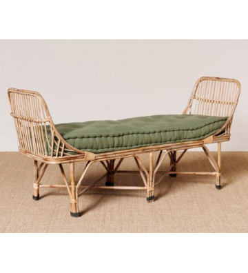 Panca in rattan naturale con cuscino verde - Chehoma - Nardini Forniture