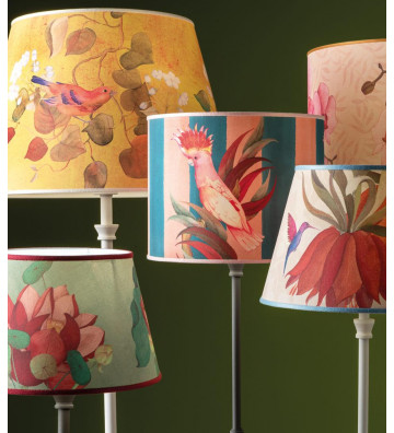 Cylindrical lampshade in printed fabric with cacatua Ø25cm - L'Oca Nera - Nardini Forniture