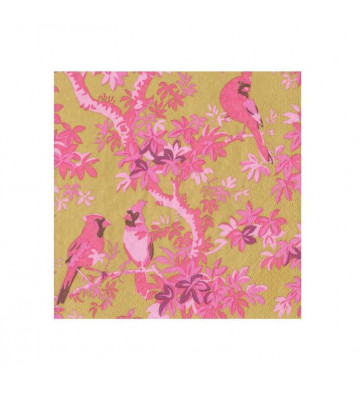 Set 20 tablecloths in fancy cocktail paper pink and gold parrots - Caspari - Nardini Forniture