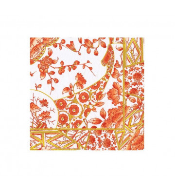 Set 20 napkins in gold and orange floral fancy cocktail paper - Caspari - Nardini Forniture